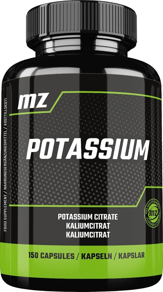 Potassio 365 mg da Citrato di potassio di forma organica - 150 capsule vegane - 5 mesi di alimentazione - supplemento dieta per mantenere la pressione normale e la funzione muscolare - da MZ