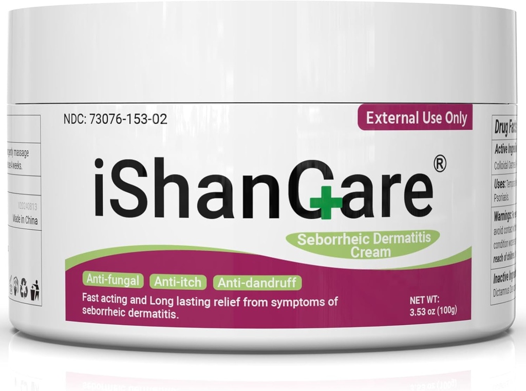ishancare Crema di dermatite seborrheica, Trattamento di resistenza massima per Psoriasis, Folliculitis, Dermatite, Dandruff, Rilievo veloce per prurito, Redness, Irritazione, Scala, 3.53 Oz
