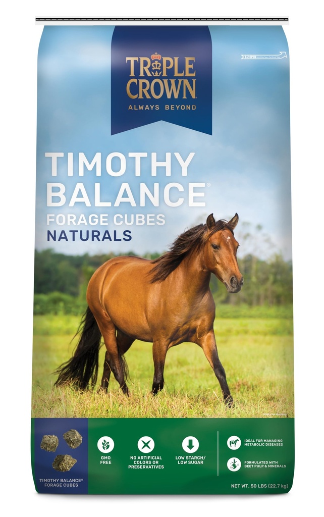 Triple Crown Timothy Cubes Balancing Horse Supplement, Timothy Hay Beet Pulp for Horses, Low Sugar Horse Feed, Laminitis Support, 50 lbs