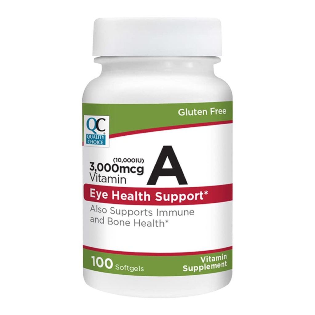Vitamina A 3.000 mcg (10.000 UI) Softgels. Supporta Sistema immunitario, Visione e Funzione Bone. Alta potenza Palmitate Formula 100 Softgels