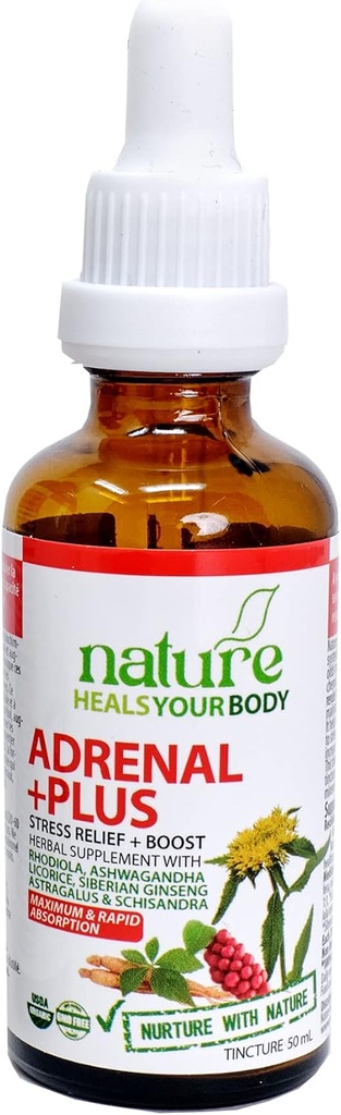 Adrenale +Plus - Stress Releif + Boost - Tintura di erbe - Rhodiola | Ashwagandha | Licorice | Eleuthero | Astragalus | Schisandra | Organic (50 mL)