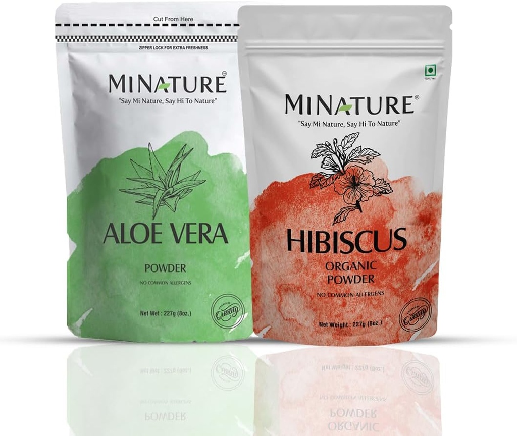 Set di Aloe Vera Powder & Hibiscus Powder | 227g Ogni | Pure & Natural | Free from Chemical & Preservatives