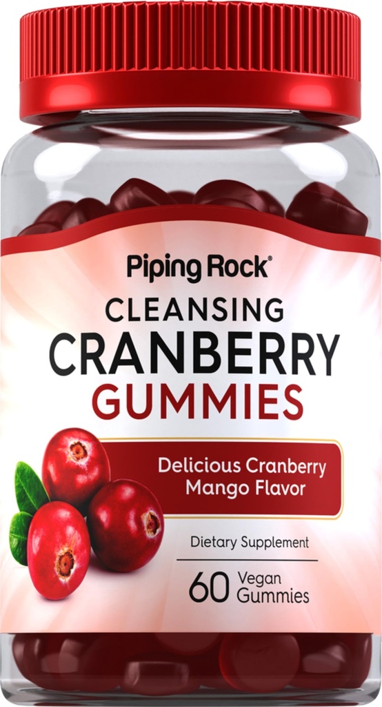 Piping Rock Cranberry Gummies | 60 Count | Cleansing Supplement per le donne e gli uomini | Cranberry Mango Flavor | Vegan, Non OGM, Gluten Free