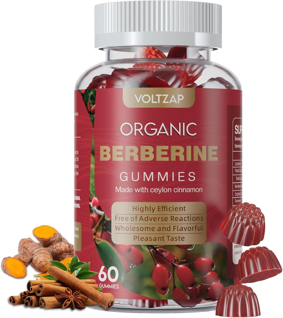 Berberina Supplemento Gummies 1200mg: Berberina con cannella di Ceylon - Gummie di Berberine con carciofo di cardo currico - Vegan Raspberry Flavor (60 Conte)