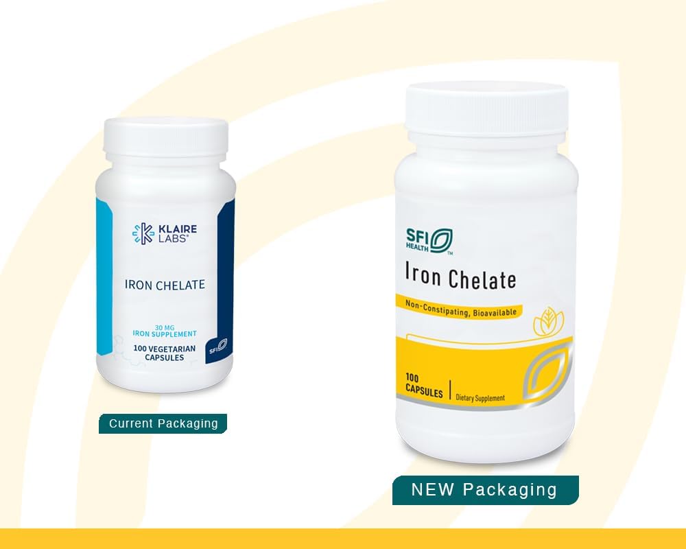 Klaire Labs SFI Health Iron Bisglycinate Chelate Supplemento - 30 mg Ferrous Bisglycinate Chelate - Progettato per essere ben tollerato, ben assorbito e gentle su Stomach - soluzioni anallergiche (100 capsule)