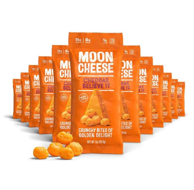Cheddar di formaggio di luna Credilo, 1 oncia, 12-Pack, Croccante, Spuntino di formaggio di Protein-Rich, Keto Friendly, 100% formaggio reale