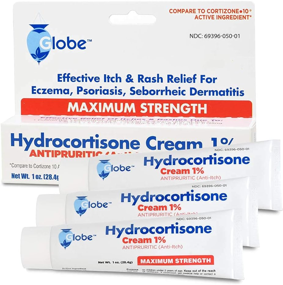 Globo (3 Pack Hydrocortisone Crema di massima resistenza 1%, Crema anti-Itch per la Redità, Gonfiore, Itching, Rash, Bug/Mosquito Bites, Eczema, Emorroidi & More