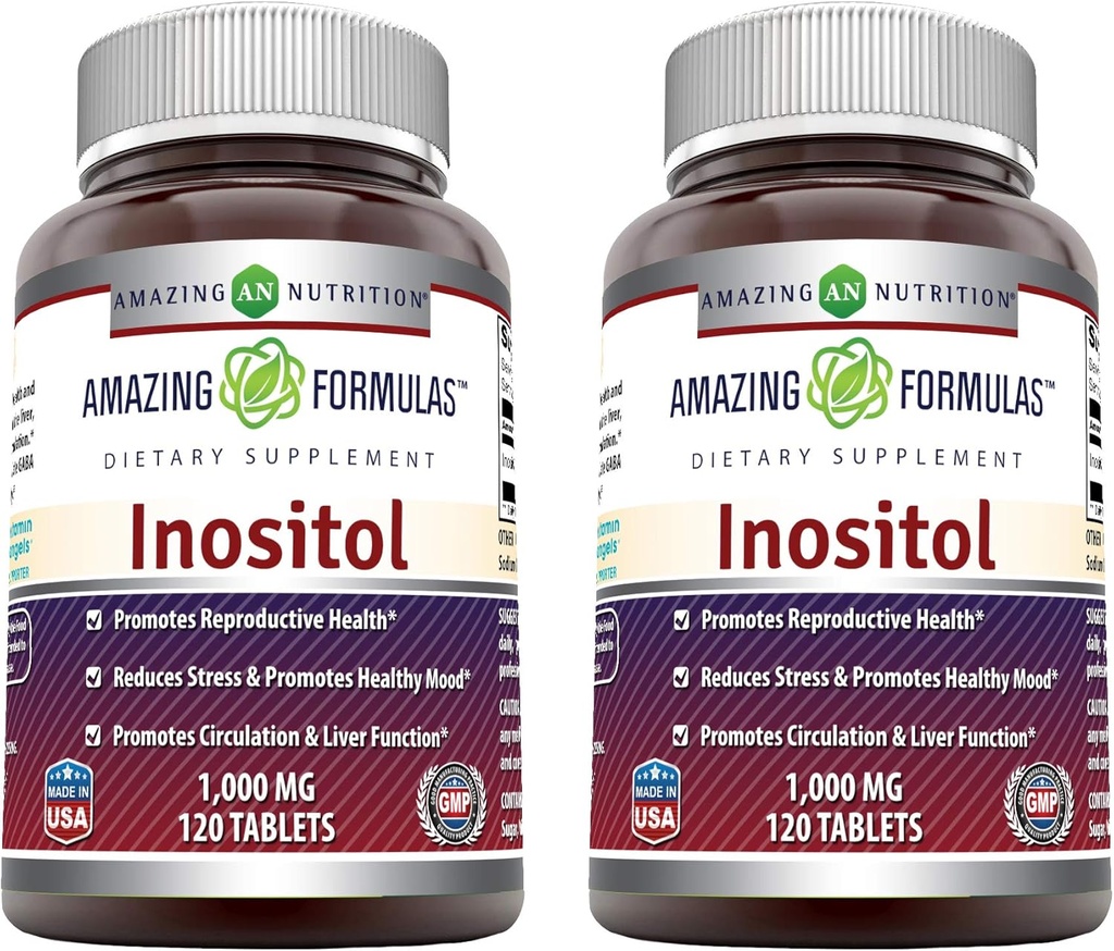 Incredibile Formulas Inositol 1000mg Supplemento | Compresse | Non OGM | Gluten-Free | Made in USA (2 Pack, 120 Count)