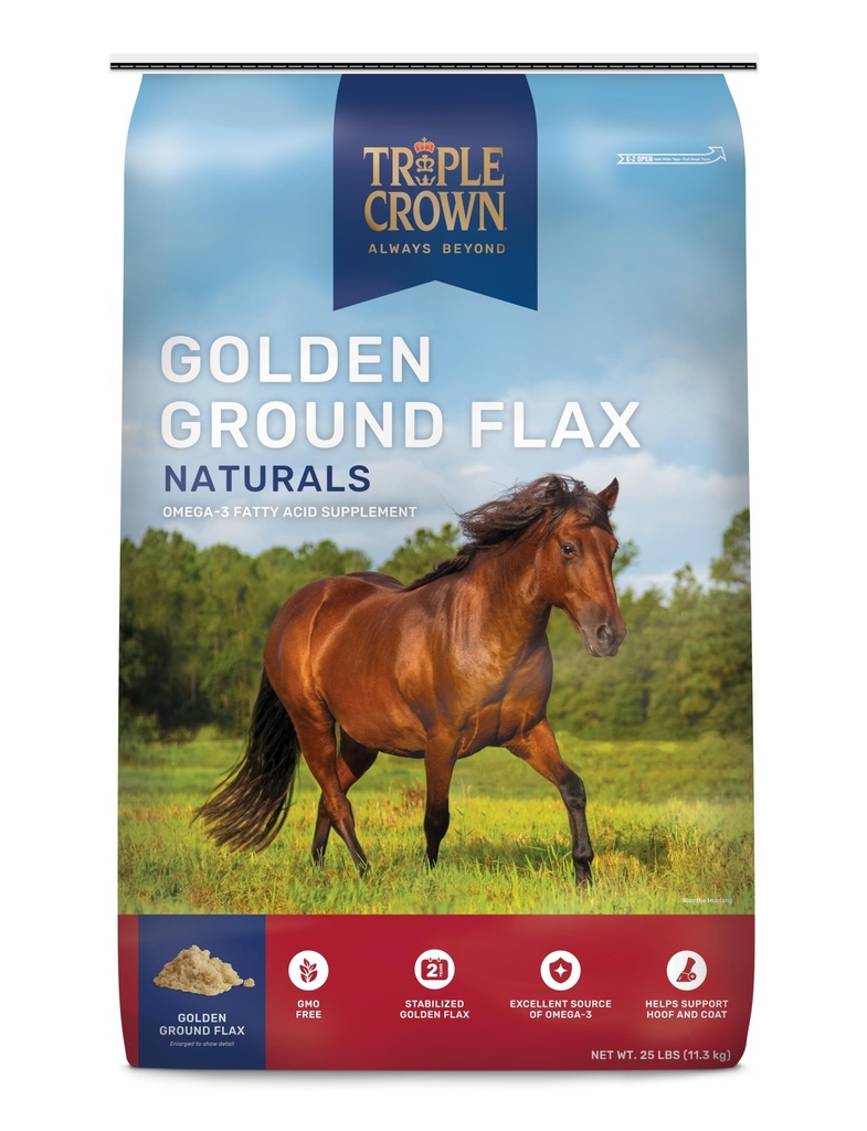 Triple Crown Golden Ground Flax, Flax per Cavalli, Flaxseed per Cavalli, Omega 3 Equine Supplement, 25 lbs