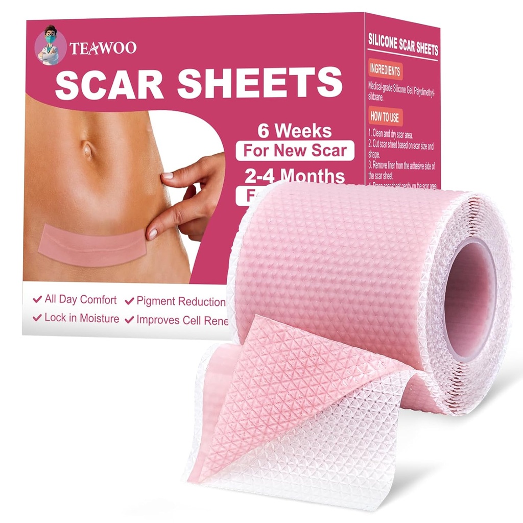 Fogli per cicatrici in silicone, Nastro per cicatrici chirurgiche,C-Sezione,Tummy Tuck,Keloid Bump Removal, Nastro per rughe Pernottamento (1.6"X 59" Roll-1.5M-Pigment Reduction-Pink)