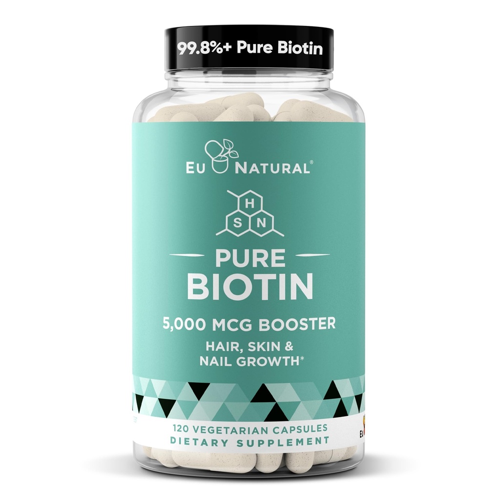 Biotin 5000 mcg Hair Skin Nails Supplemento – Vitamine ad alta potenza per la crescita dei capelli per le donne e gli uomini – Fornire un supporto potente per i capelli sani, unghie più forti e pelle luminosa – 120 Vegan Soft Capsule