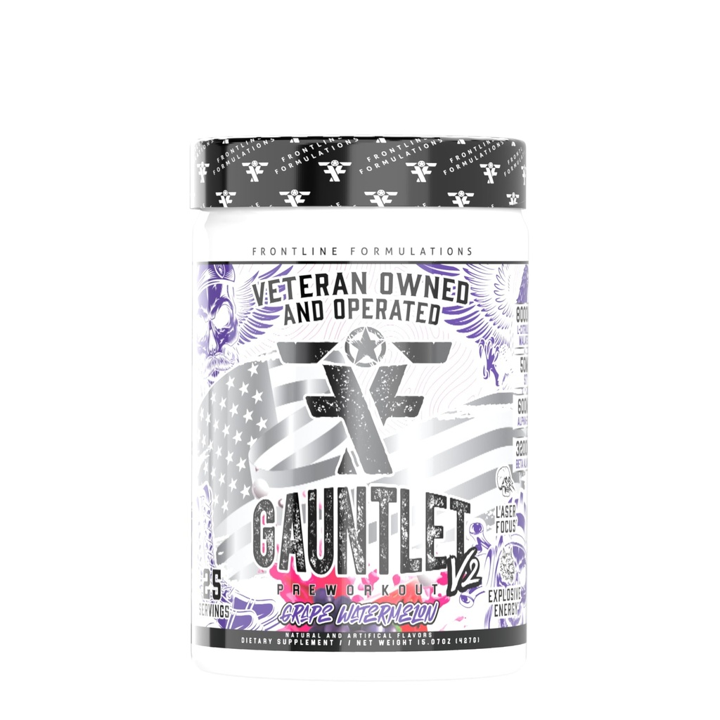 Polvere di pre-allenamento di Gauntlet, allenamenti esplosivi, messa a fuoco laser, mid Stim, aroma stupefacente, gufo di Veteran e operato (25 Serve, anguria di grano)