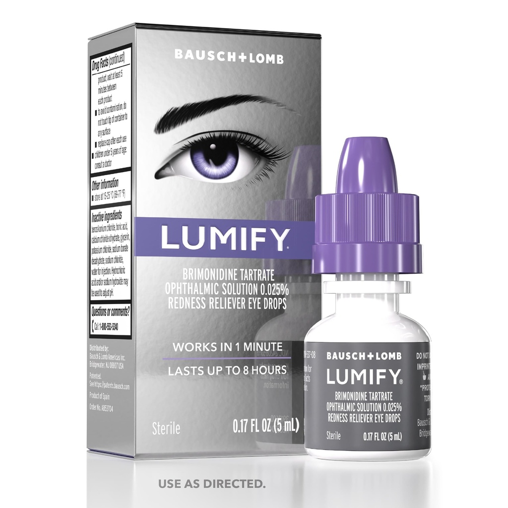 LUMIFY Gocce per occhi rossi, Redness Reliever per occhi più brillanti, funziona in 1 minuto & dura fino a 8 ore, gocce degli occhi, 0.17 Fl Oz (5 mL)