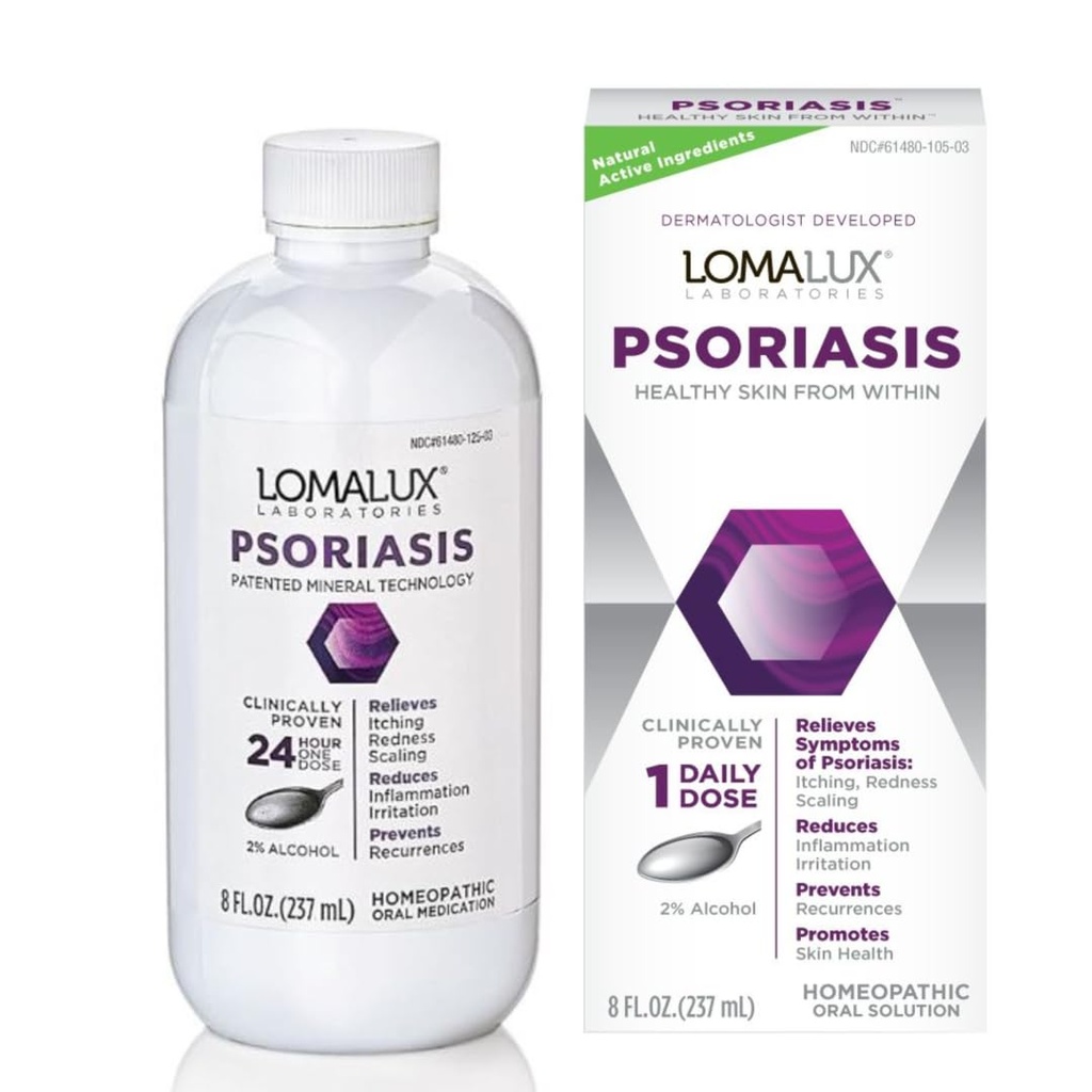 Loma Lux Psoriasis Relief Natural w/Minerals - Multi-Symptom Relief - Clinically Proven Treatment Dermatologist Sviluppato per Psoriasis Vulgaris, Dermatite Seborrheic, Scalp, Tipi Inverse - 8 Fl Oz