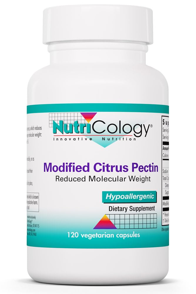 Nutricology Citrus Integratore di pectina modificato per il supporto Gut - Capsule di pectina di citrus modificate per uomini e donne, soluzioni anallergiche, senza glutine, ridotto peso molecolare - 120 capsule vegetariane