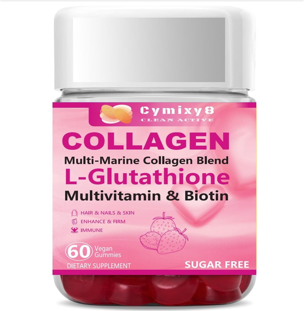 Glutathione Biotin Collagen Glow Gummies, Extra-Strength L-Glutathione & Colageno Hidrolizado per le donne & 10000mcg Biotin & Multivitamin per le donne per le unghie della pelle per capelli