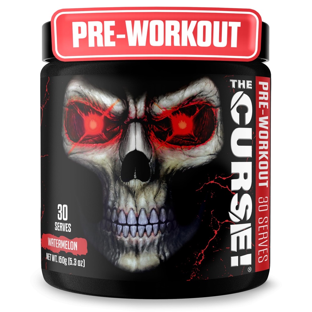 JNX SPORTS The Curse! Polvere pre allenamento per uomini e donne, caffeina, beta-alanina, creatina, L-citrullina, 30 porzioni, aroma di anguria – Aumentare l'energia, resistenza e messa a fuoco