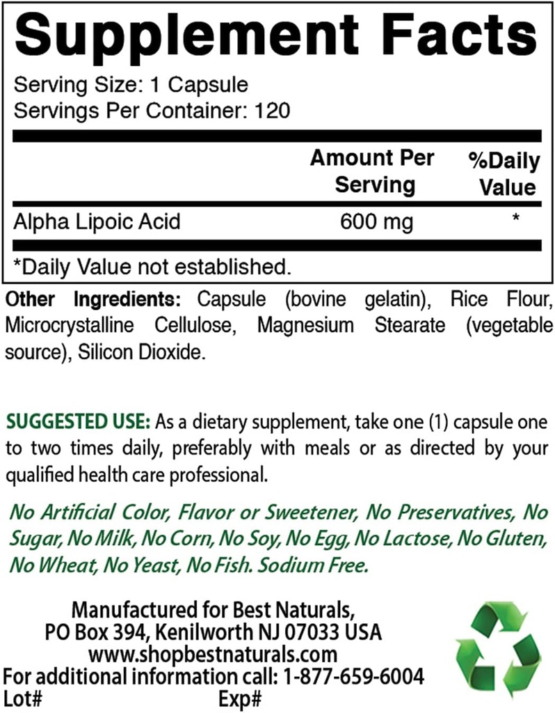 Migliori naturali alfa acido lipoico 600 mg & B-100 complesso