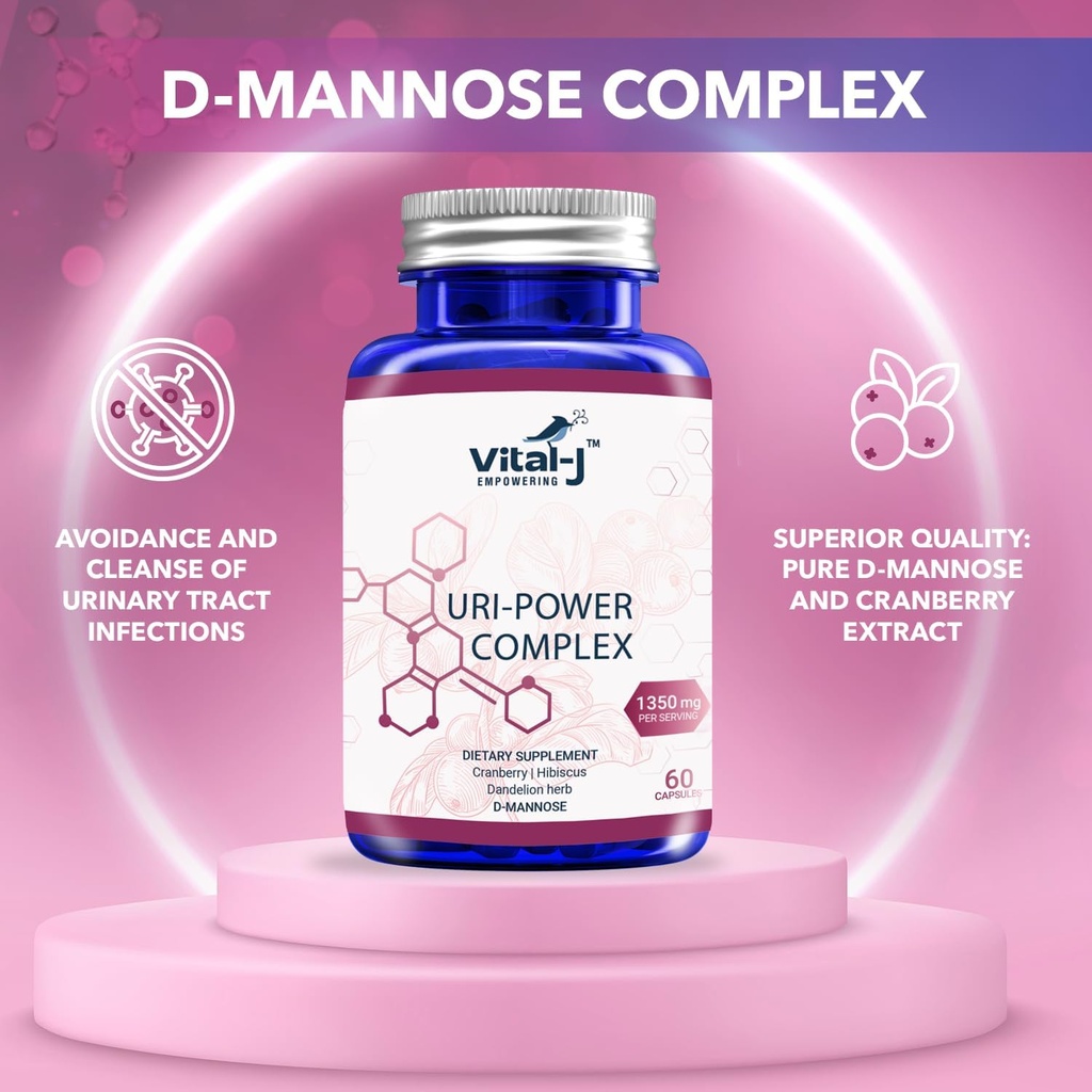4-IN-1 URI POWER COMPLEX 1350mg - 60 giorni - D Mannosio, Mirtillo, Ibiscus e Dandelion Herb - Naturally Cleanse the Bladder and Urinary Tract – Approccio Specializzato per UTI Evitazione Confezione da 2