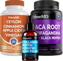 5-in-1 Cannella di Ceylon (120ct), 4-in-1 Collage di Biotina Sega di Palmetto (2 fl oz - 1 confezione) & 6-in-1 Maca Root Ashwagandha (120ct) Bundle - Energy, Mood, Hair, Skin & Immune Support Supplemento