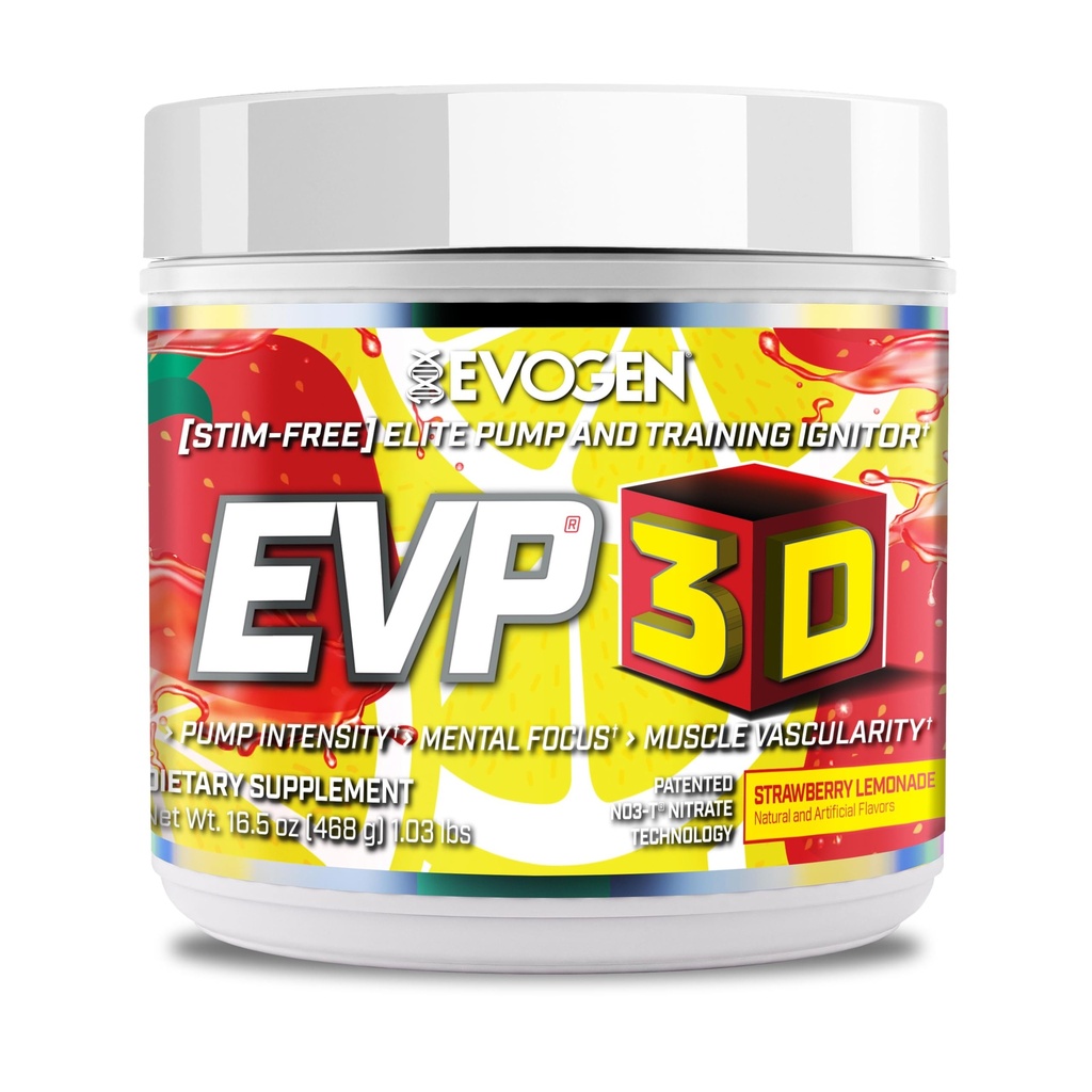 Evogen EVP 3D - Stim Free Pre Workout Powder per gli uomini e le donne | Sugar Free Non Stim Preworkout con Beta Alanine e Creatina per l'energia e la pompa | Strawberry Lemonade | 40 Servings