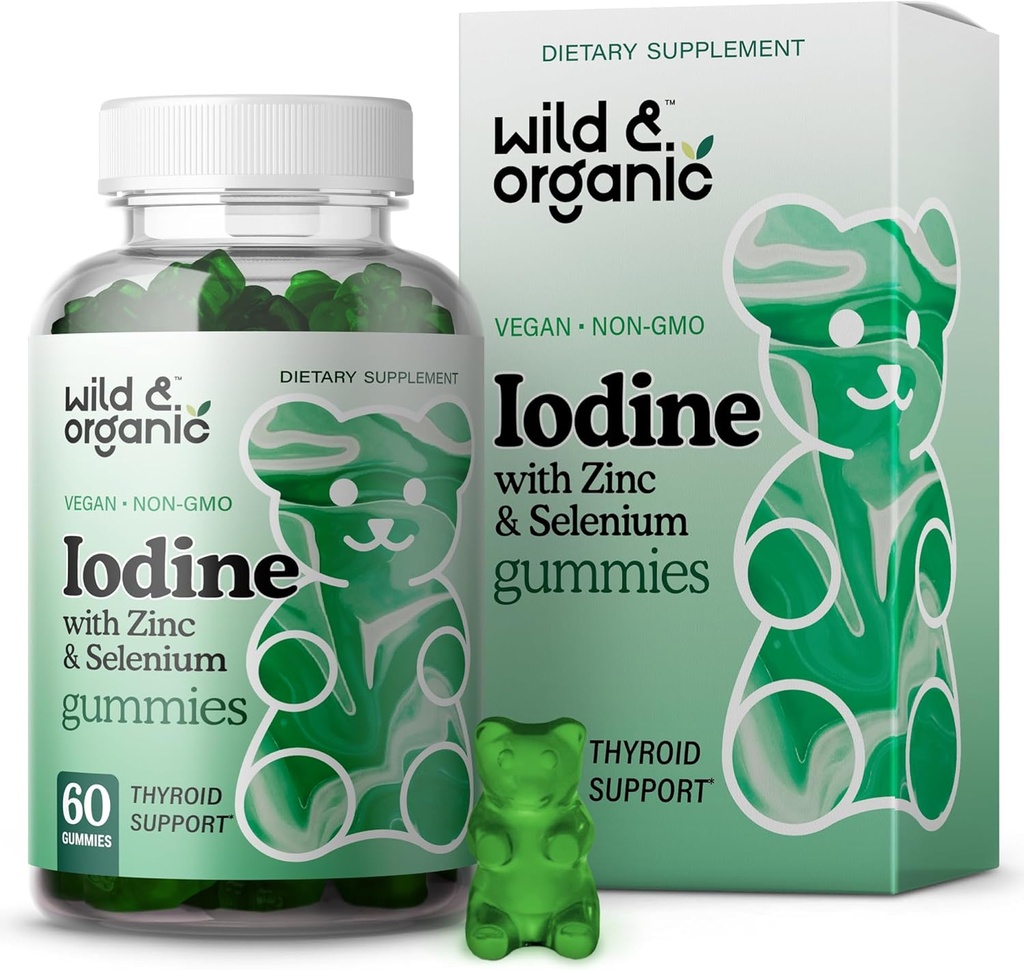 Wild & Organic Iodine Gummies 250mcg - Immune Support Complex w/Potassium Iodide - Selenium Zinc Iodine Supplemento per Immunità & Assistenza complessiva - 60 Vegan, Pectin-Based Gummies