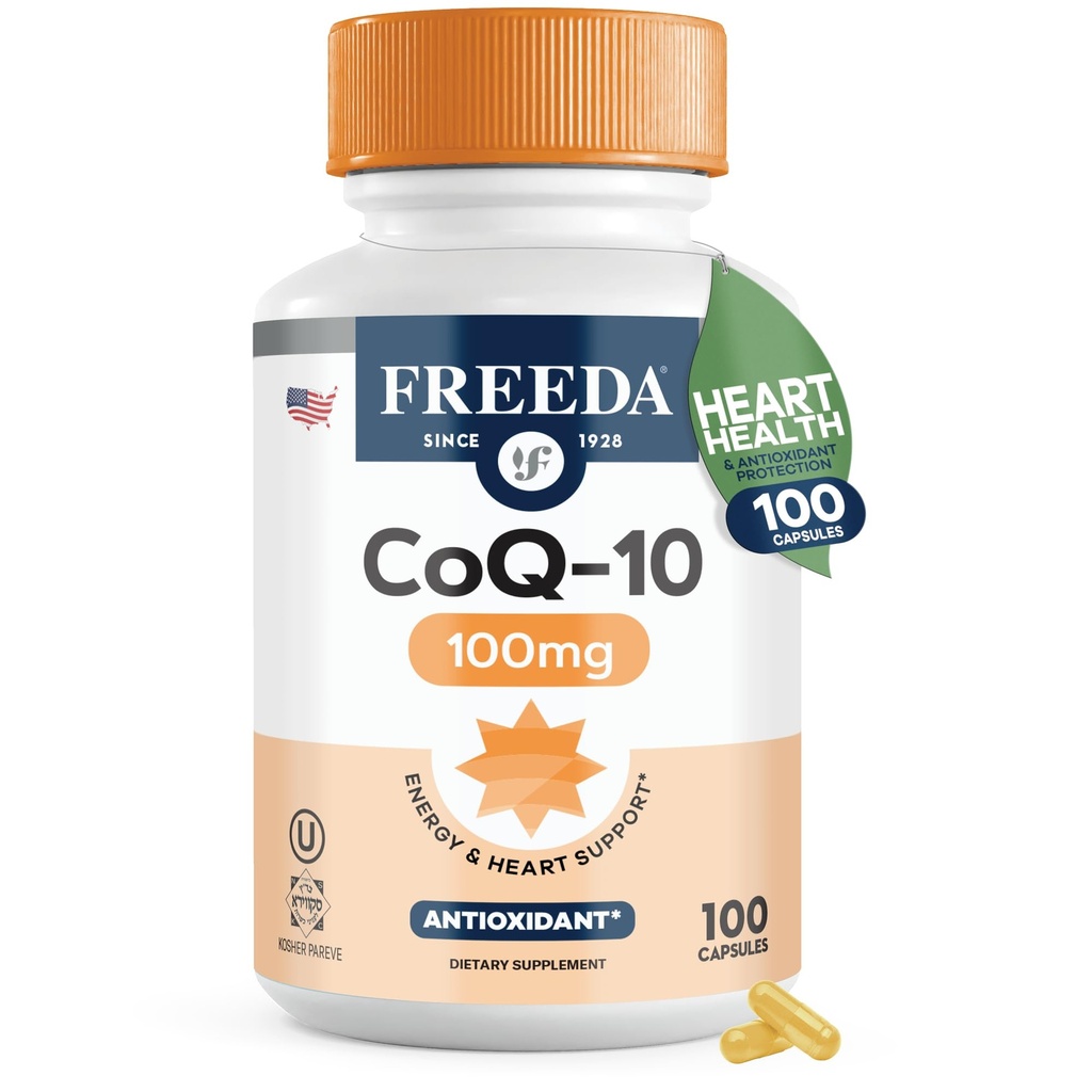 GRATIS CoQ10 100mg - Kosher Coenzyme Q10 Integratore alimentare per la salute cardiovascolare del cuore, il supporto della pressione sanguigna, la salute della gomma orale e l'invecchiamento sano - Capsule CoQ10 Pure, 100 Count