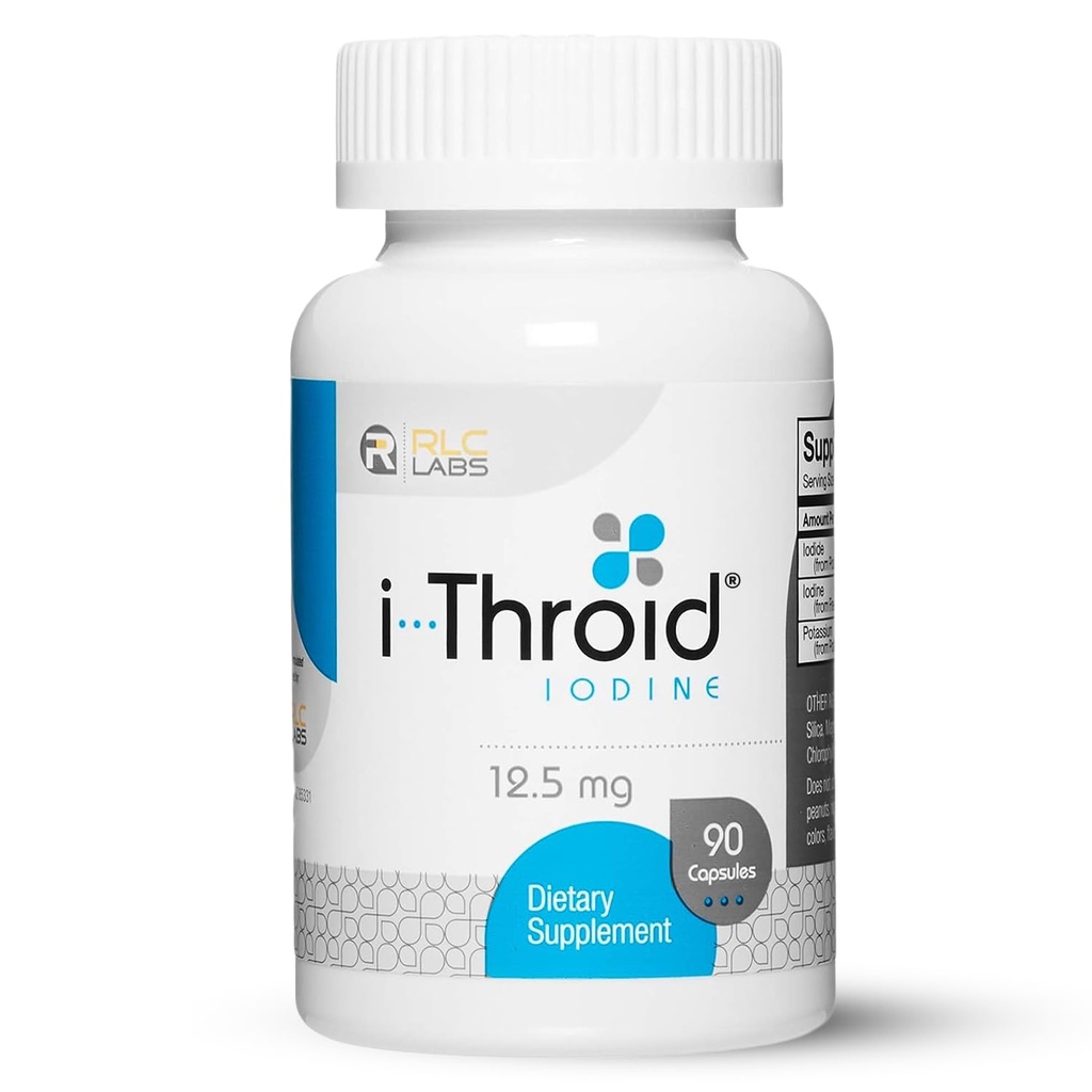 RLC, i-Throid 12,5 mg, Iodine e Iodido Supplemento per sostenere la salute tiroide e l'equilibrio ormonale, 90 capsule (90 porzioni)