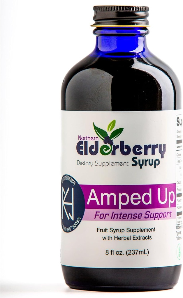 Amped Up Elderberry Syrup, Black Sambucus, Plant-Based Dietary Supplement, 7 erbe organiche: Echinacea, Rosehips, Honey, Immune Wellness Booster Support, USA Made, Gluten-Free