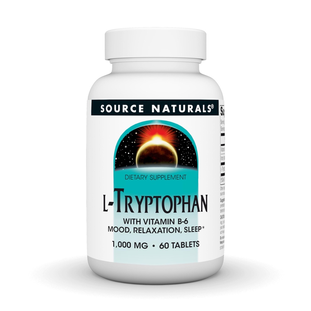 Fonte Naturals L-Tryptophan con Vitamina B-6 - Sostegno Mood, Relax and Sleep - 1000mg - 60 compresse
