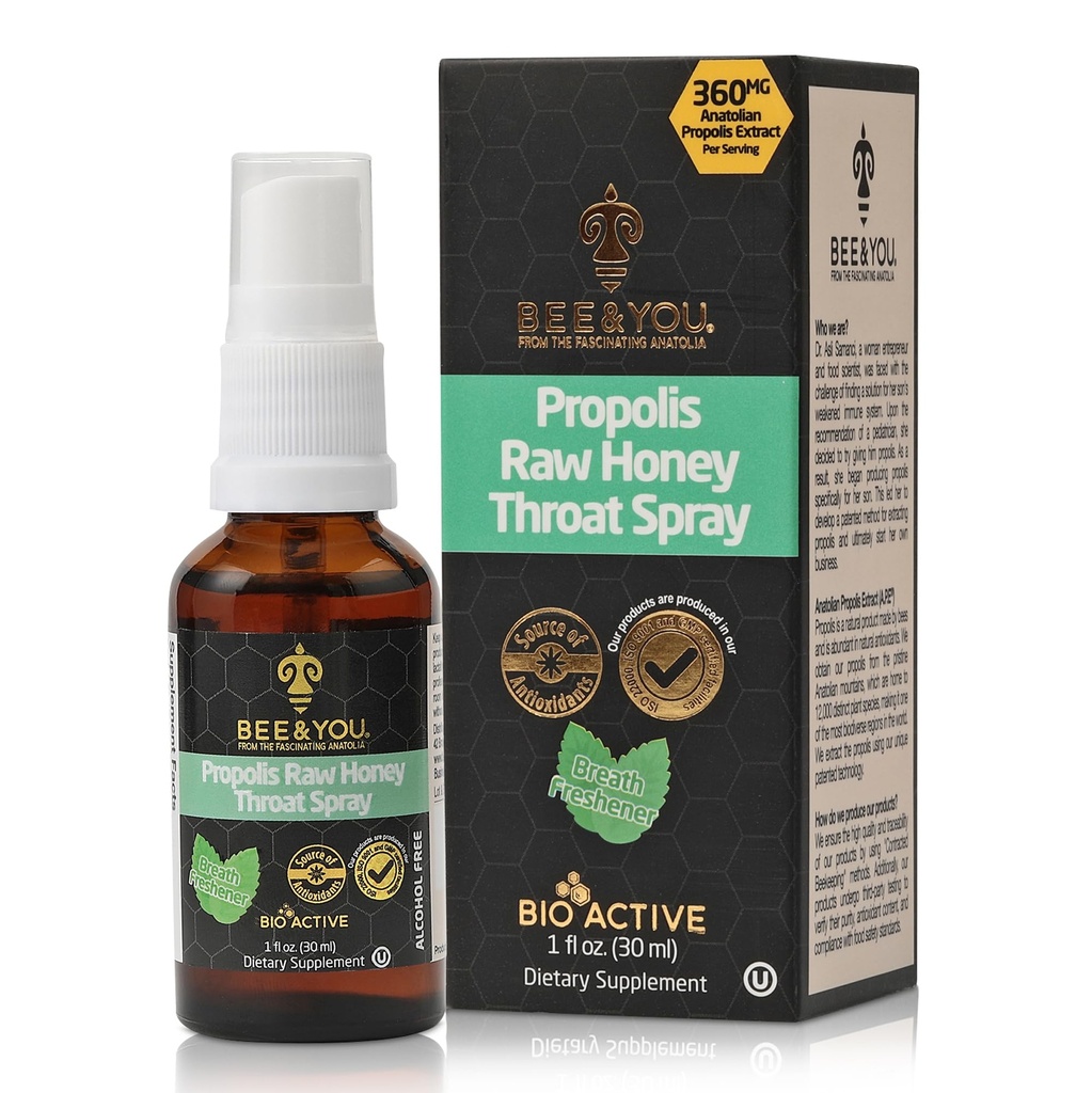BEE e voi, 100% puro estratto di Propolis, Supporto immunitario, Sorriso sollievo dalla gola, Antiossidanti, Naturale, Keto, Paleo, Senza glutine | 1 FL Oz