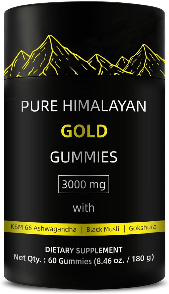 Pure Himalayan Gold Gummies | Rich in Ashwagandha, Gokshura Fulvic Acid 85 Micronutrienti per gli uomini, Donne | Non Aggiunto Zucchero | Non OGM | Natural Organic 60 Gummies Per Box