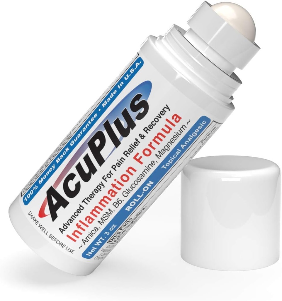 AcuPlus - Rotolo di sollievo dal dolore - Topical Anti Inflammatory to Soothe Muscles & Joints - Arthritis Pain Reliever, Bursitis, Tendonitis Cream - TSA Compliant, Conveniente Roll On - 3 fl. oz. (Pacchetto di 1)