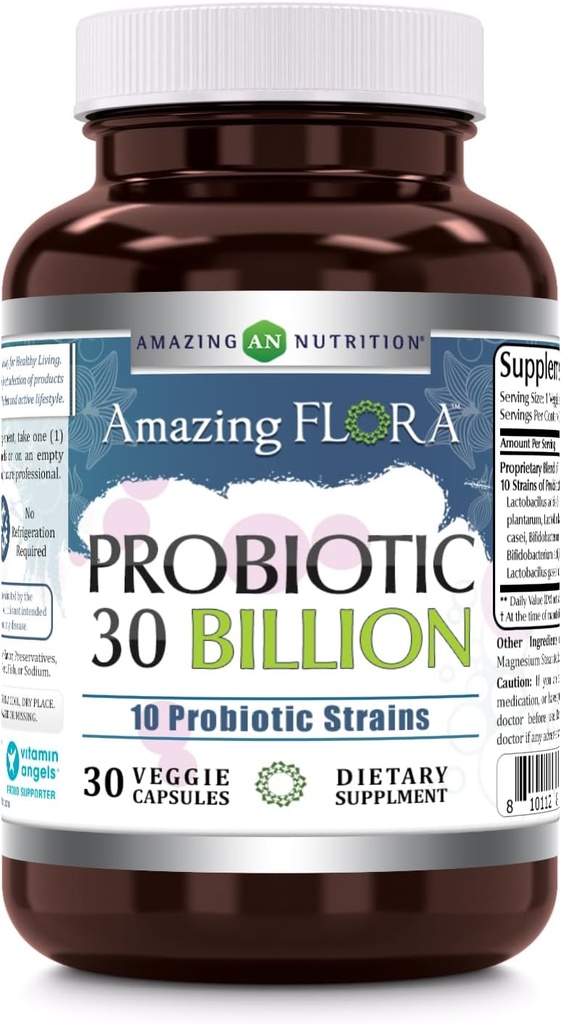 Incredibile Flora Probiotici 10 migliori Strains Probiotici | 30 miliardi di capsule vegetali supplemento | Non OGM | Gluten Free | Made in USA (1 pacchetto, 30 conte)