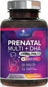 Vitamine Prenatali con Acido Folico & DHA, Supporto per lo sviluppo del cervello fetale con Folate & Omega 3's, Multivitamina Prenatale per le donne, Vitamina A, C, D, B6, B12 & Iron, Integratore di gravidanza - 120 Softgels