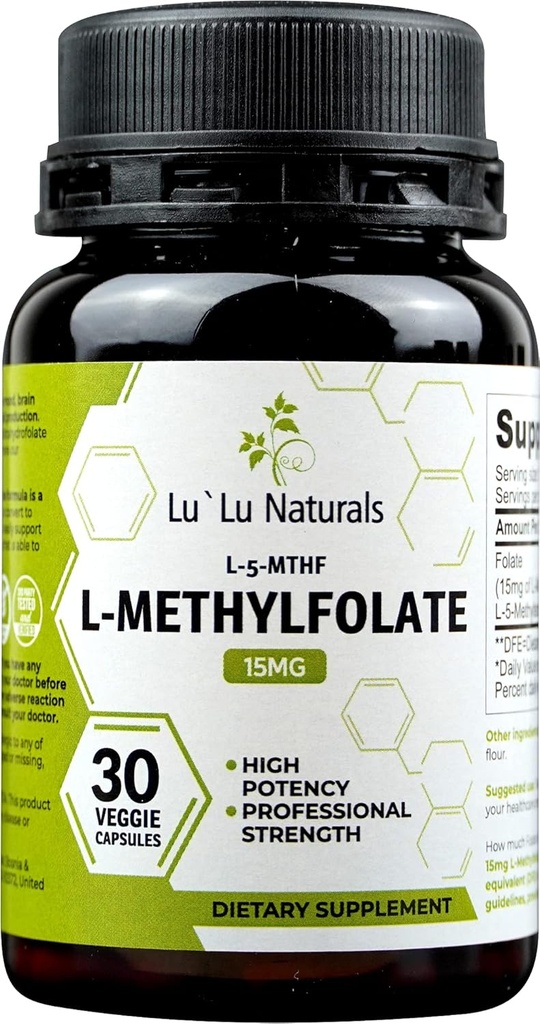 Lu'Lu Naturals L Methylfolate 15mg attivato Folato di metile, acido folico, 5mthf 30 capsule di verdure