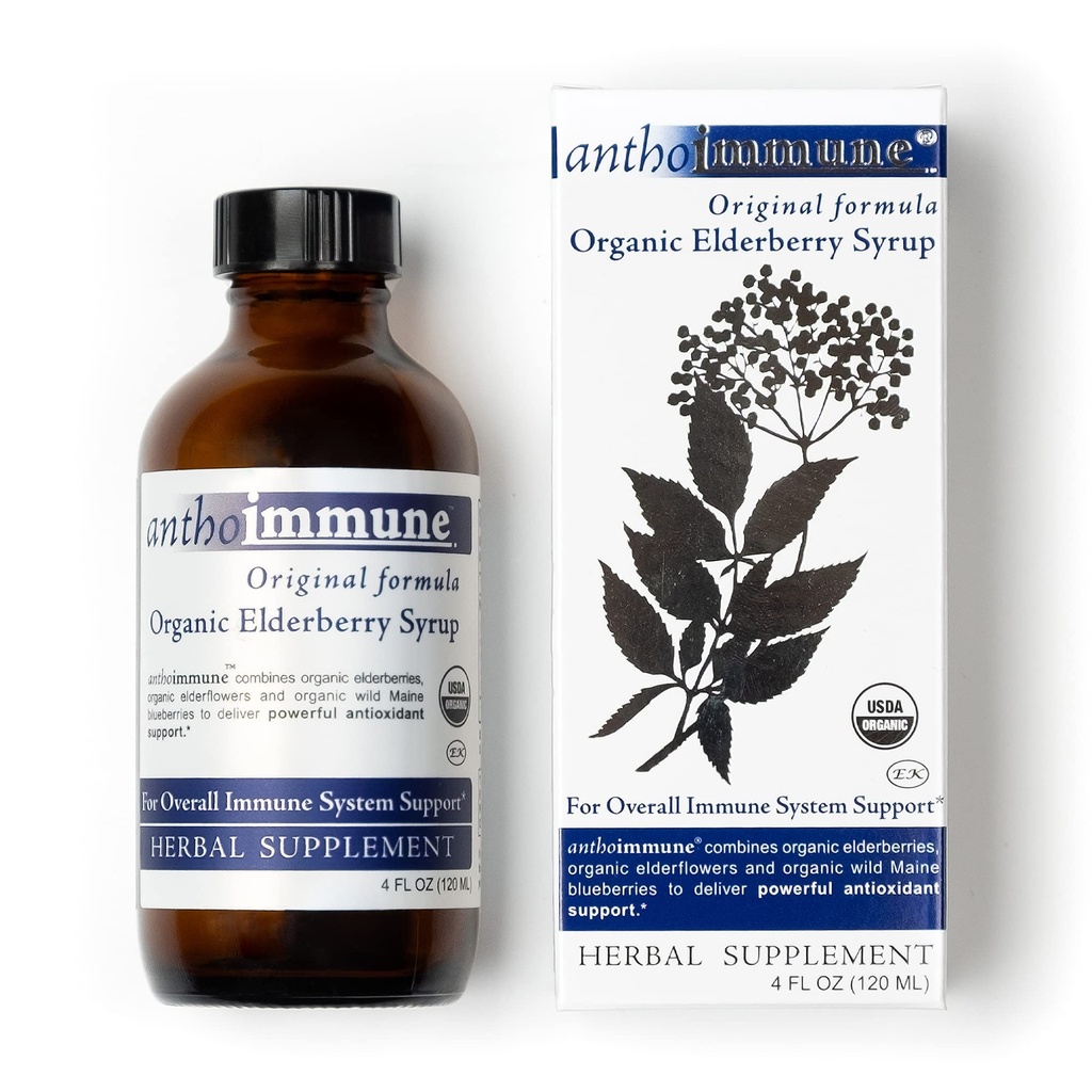 Organic Elderberry Syrup - Anthoimmune - Integratore di Supporto Immune per Adulti e Bambini- USDA Organico, Ultra-Premium Black Elderberry Formula (4 oz) 24 Serve