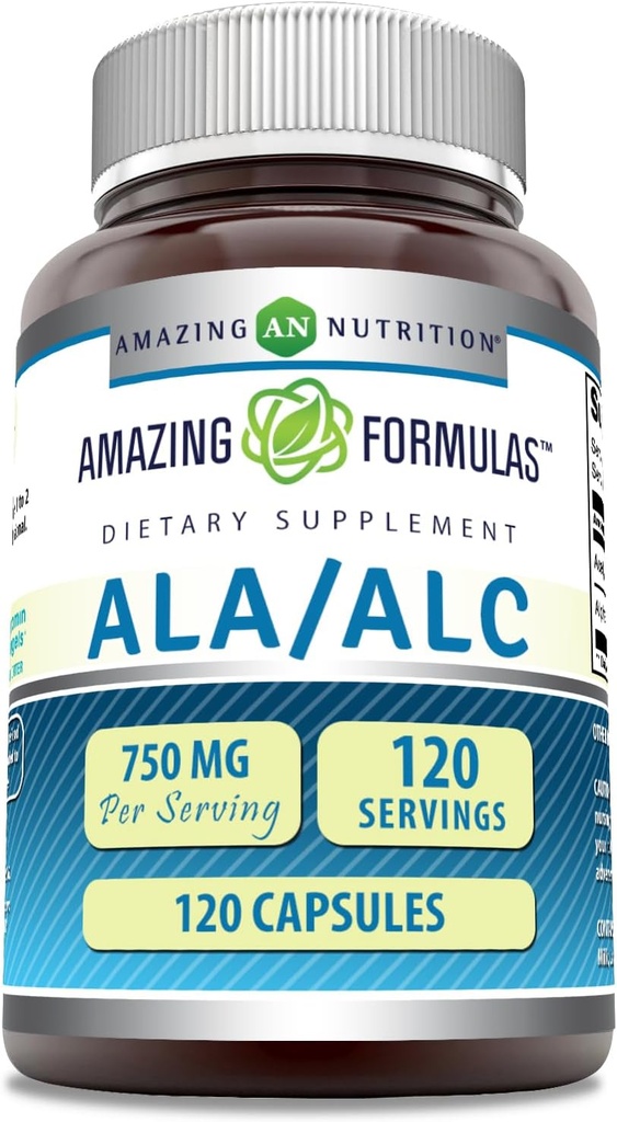 Formula stupefacente ALA/ALC (acido alfa lipoico/acetil L-carnitina) Supplemento | 750 Mg per porzione di capsule | Non OGM | Gluten-Free | Made in USA (1 pacchetto, 120 conte)