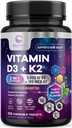 Vitamina D3 K2 - 5000 iu Vitamin D3 & 100 mcg Vitamina K2 (MK-7) Complesso per il supporto immunitario - Bone, denti e supporto per la salute del muscolo - Berry Chewable, Gluten Free, Non-OGM, Bottigliato negli Stati Uniti - 120 compresse