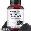 FineLand Activated Charcoal 1300mg - Advanced Digestive Detox Cleanse, Aiuta con Gas e Bloating, Circulation & Cholesteroal Support - Made in USA, 120 Vegan Pills