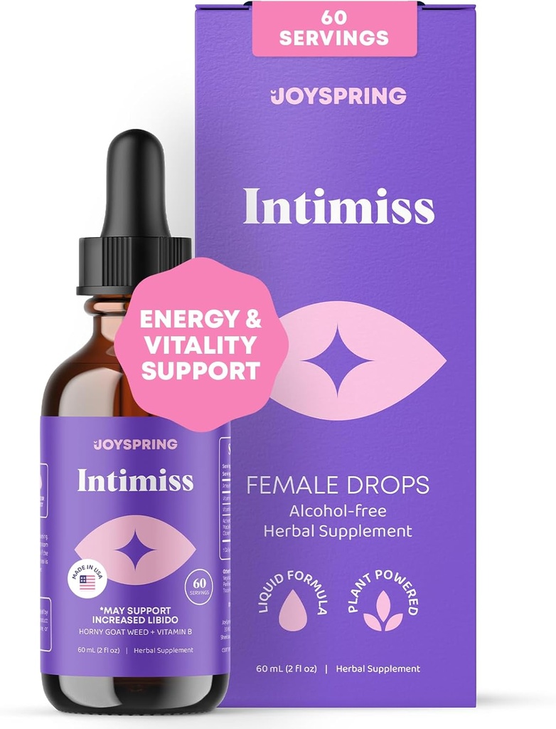 JoySpring Herbal Libido Supporto per le donne – Horny Goat Weed e Ashwagandha Liquid Drops – Maca Root, Fenugreek e Red Ginseng per il benessere e la vitalità