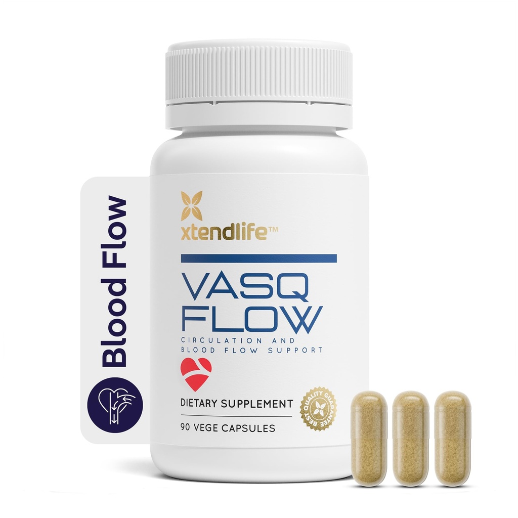 Xtendlife VasQFlow Nitric Oxide Booster - per la Circolazione, il flusso sanguigno, il supporto del cuore e del muscolo-con Red Spinach Extract & Aged Garlic - 1 mese di alimentazione (90 conteggio)