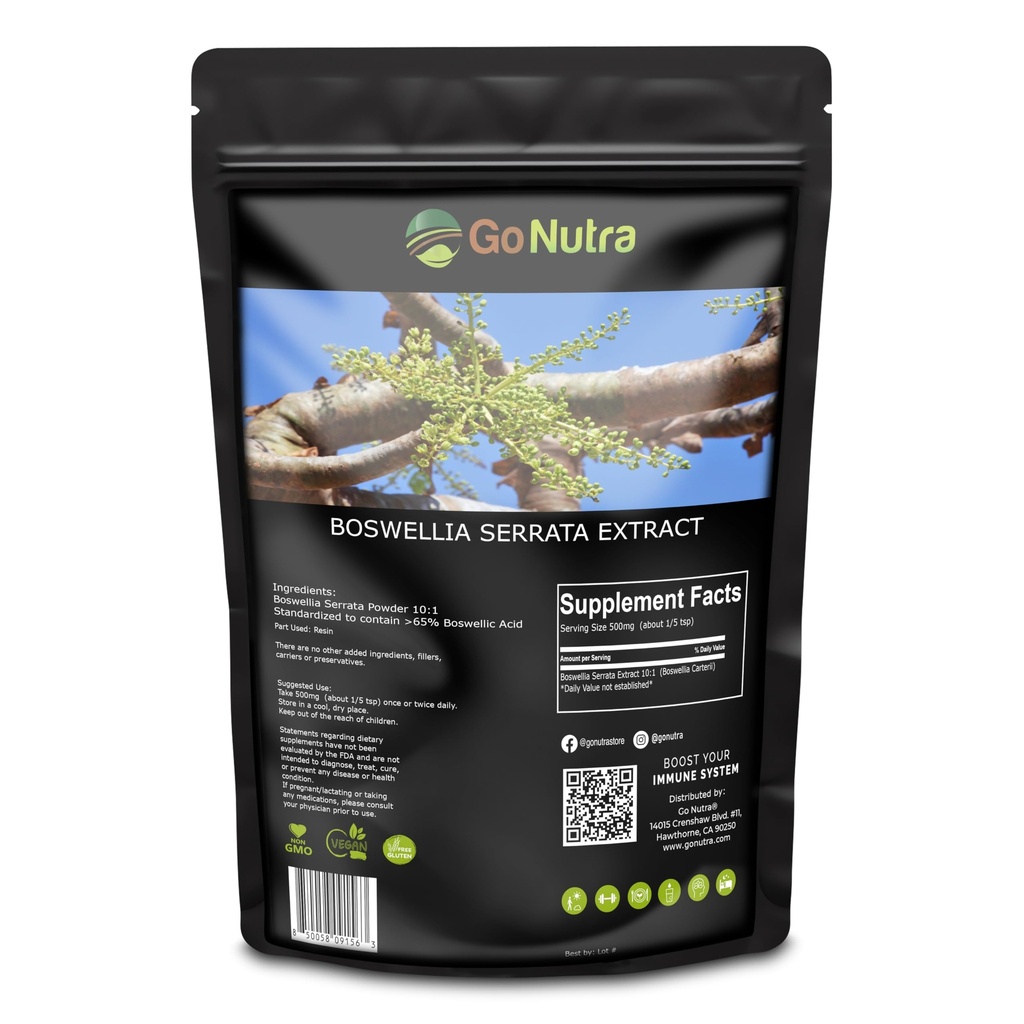 Go Nutra Boswellia Serrata Estratto di polvere 10:1 Resistenza 65% Acido Boswellic Frankincense supplemento Joint Support - 8 oz.