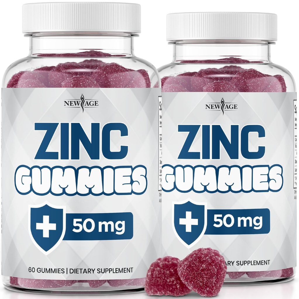 NUOVO AGE Zinc Gummies - 2 Pack - 50mg High Immune Booster Zinc Supplement, Difesa Immune, Potente Antiossidante Naturale, Non OGM - di New Age, 120 Count
