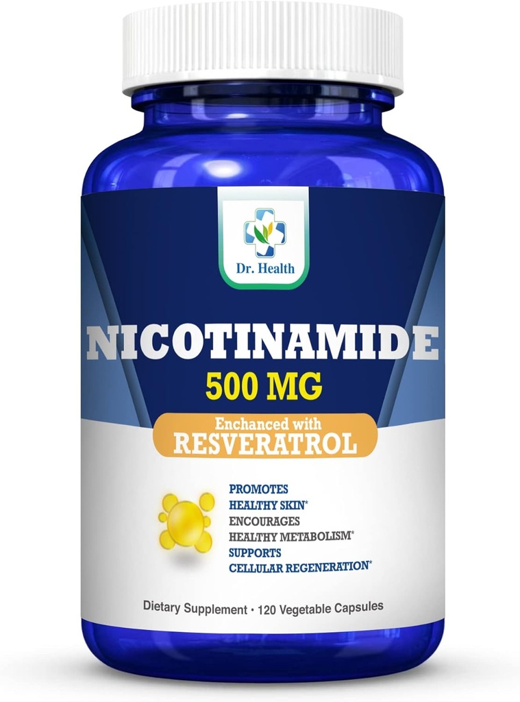 Nicotinamide 500mg potenziato w. Resveratrolo 100mg 120 capsule vegetali fino a 4 mesi di alimentazione vitamina B3 w. Antiossidante tutto naturale supplemento dietetico Supporto Cellular Health Energy & Aging Gracefully