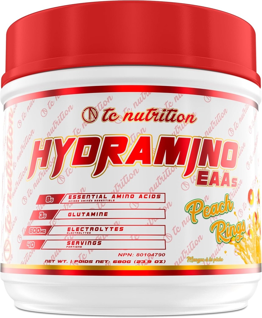 Hydramino EAA + BCAA Polvere - 40 Serve - Integratore di aminoacidi essenziali & Polvere di elettrolita per il recupero, resistenza, & idratazione, 7g BCAA, 8g EAA, 600mg Electrolytes (Vegan, Anelli di pesca)
