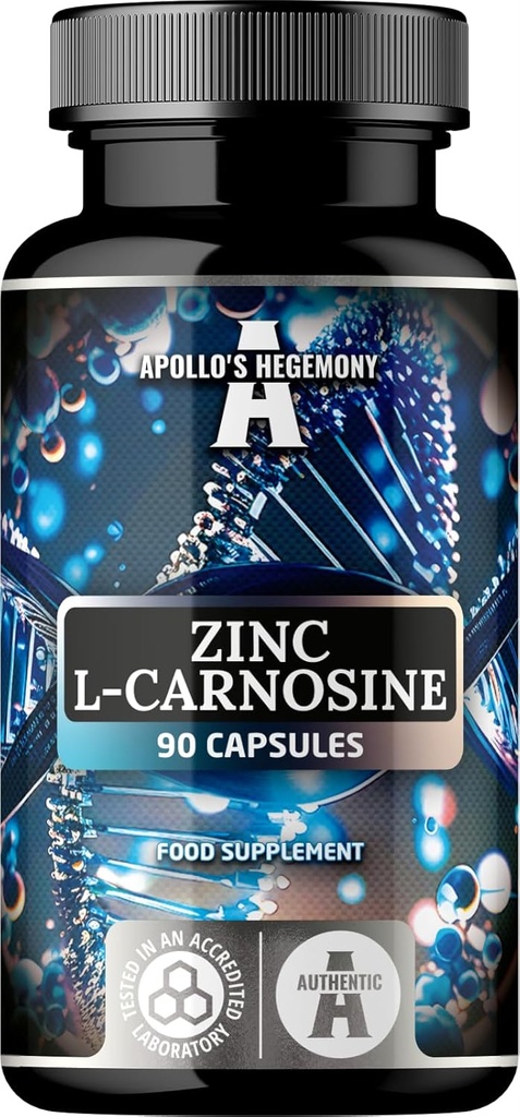 Zinc L-carnosina 37,5 mg per capsula, 90 capsule vegane, 3 mesi di alimentazione, supplemento di zinco e aminoacido Beta-Alanina, dall'egemonia di Apollo.