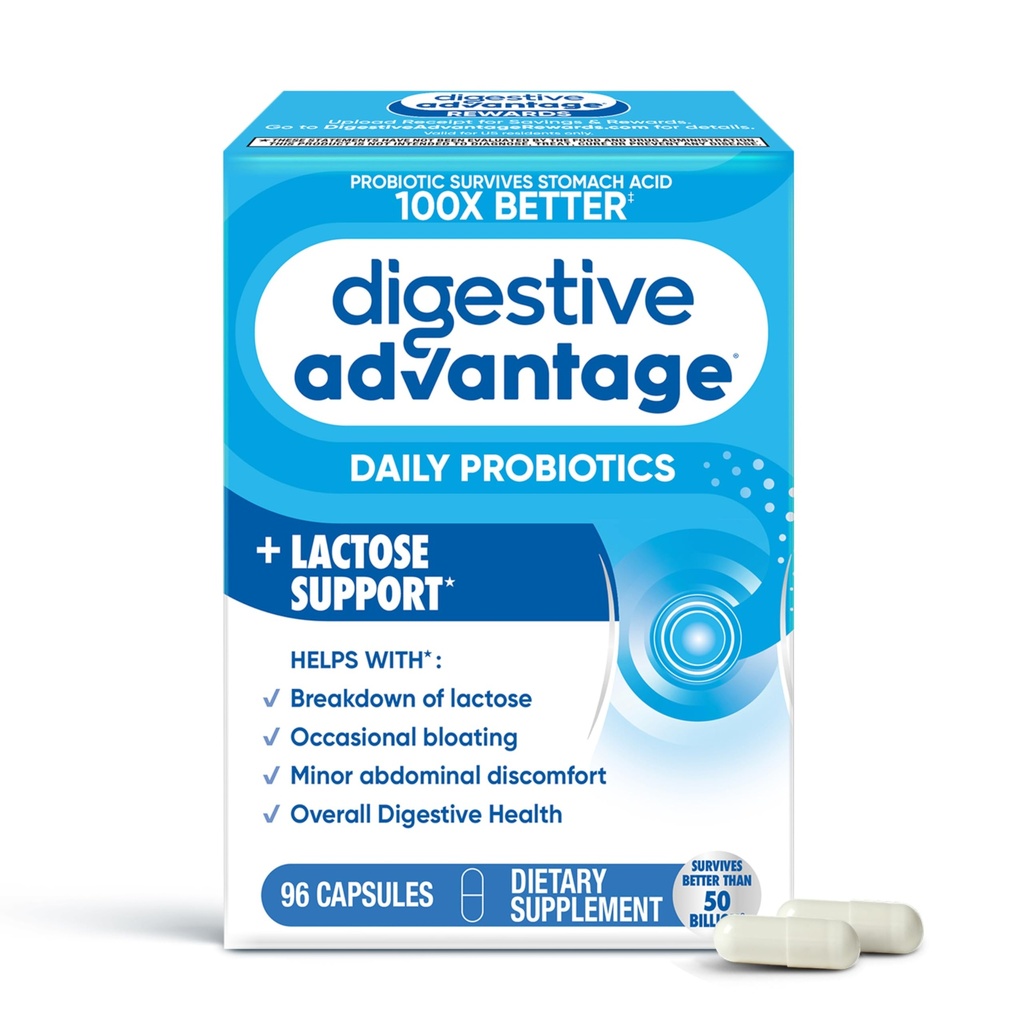 Vantaggio digestivo capsule di difesa del lattosio (96 conte in una scatola), aiuta a rompere il lattosio e difendere contro l'upset digestivo, sostiene la salute digestiva e immune, CFU