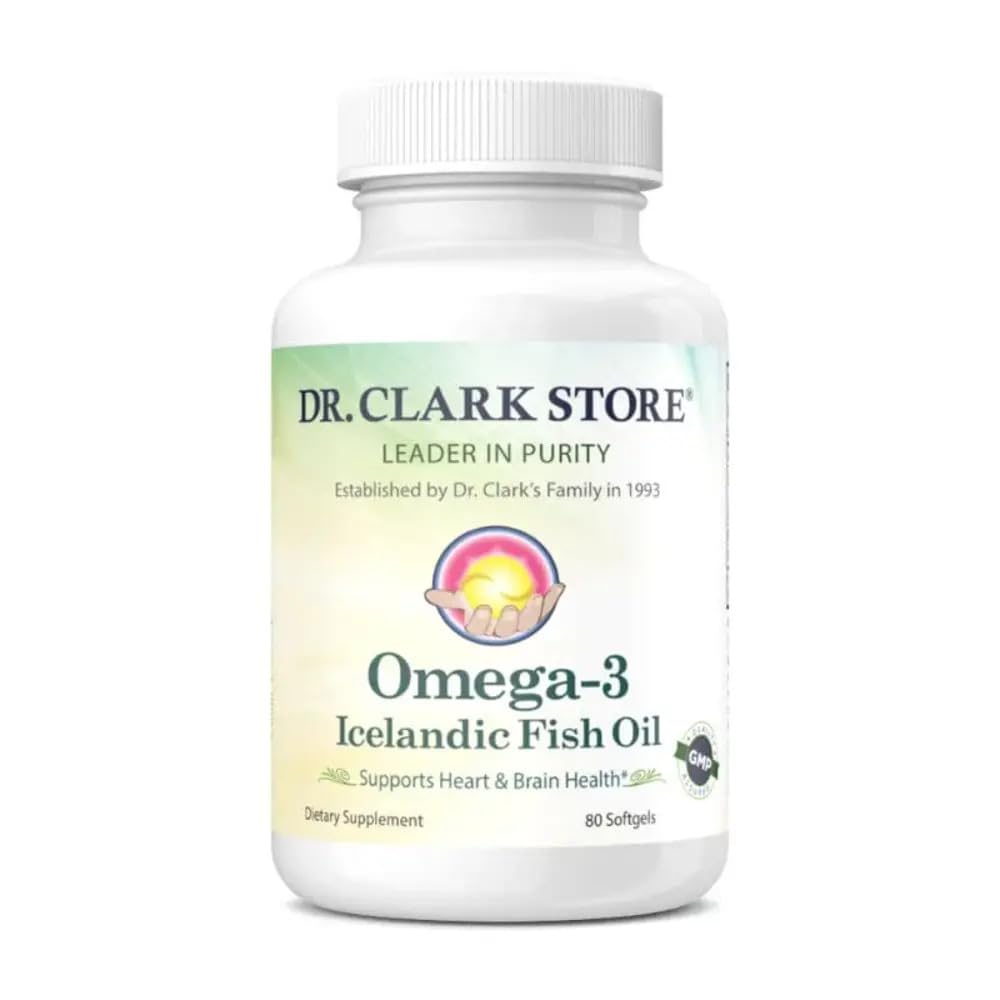 Dr Clark Store Omega-3 Islandese Fish Oil Supplement – 1000mg, 80 Softgels, Supporta il cuore, cervello e salute comune