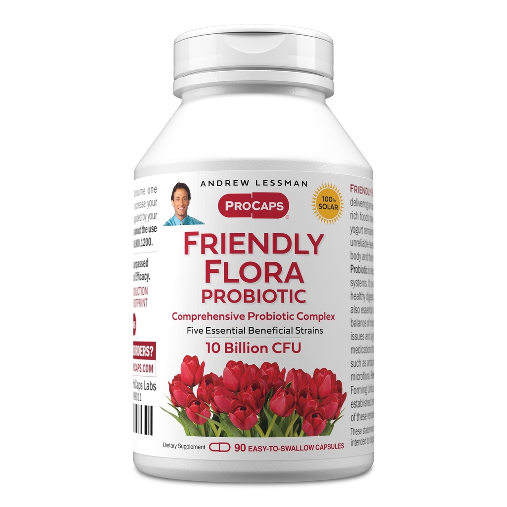 ANDREW LESSMAN Friendly Flora Probiotic 90 capsule - 10 miliardi di CFU, miscela completa di cinque strati probiotici, potente supporto immunitario e digestivo. Probiotici per donne o uomini